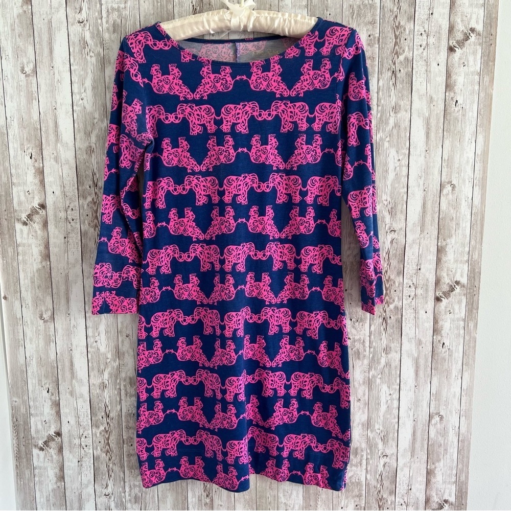 Lilly Pulitzer Navy and Pink Tusk In The Sun Elephant Marlowe Dress XS